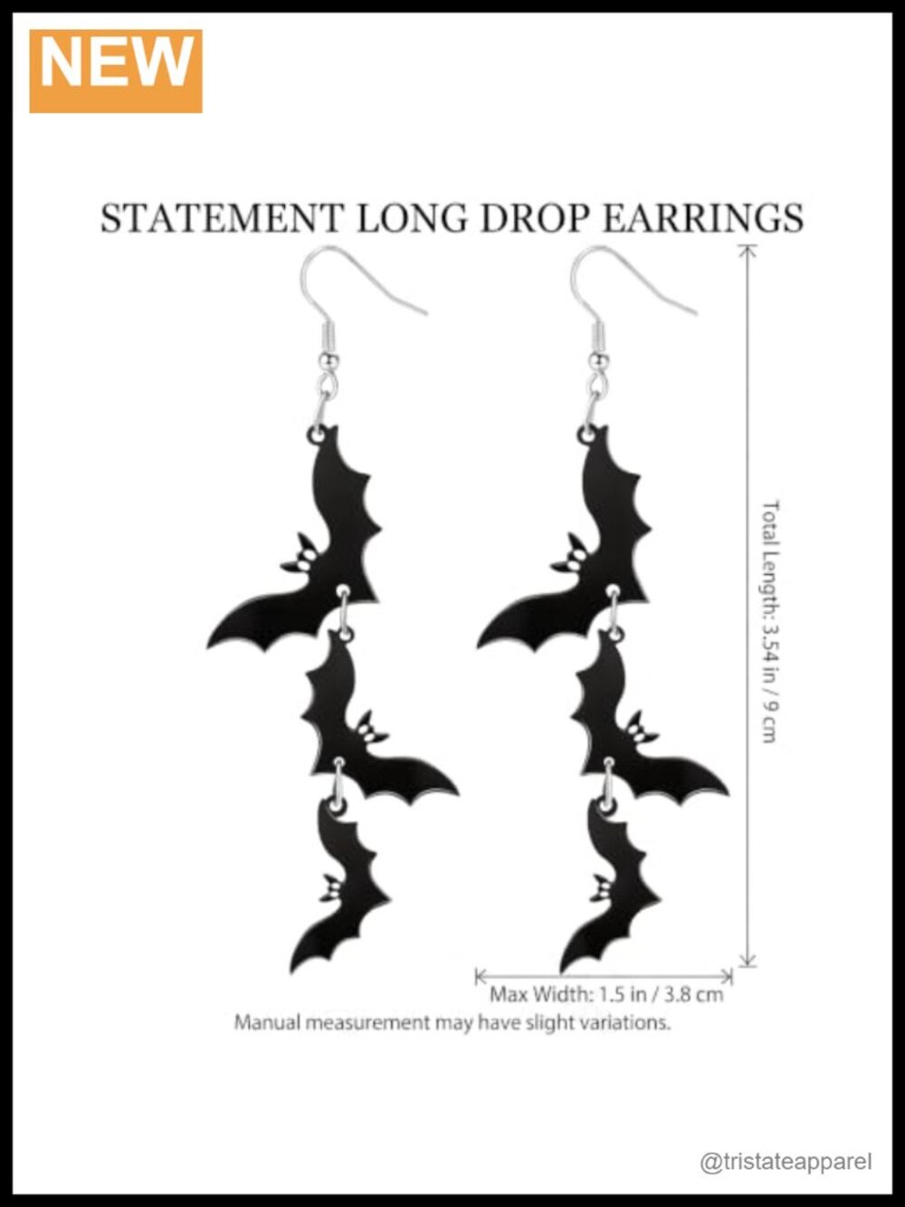 Bat Earrings Acrylic Gothic Dangle Halloween Costume Jewelry - Picture 3 of 6